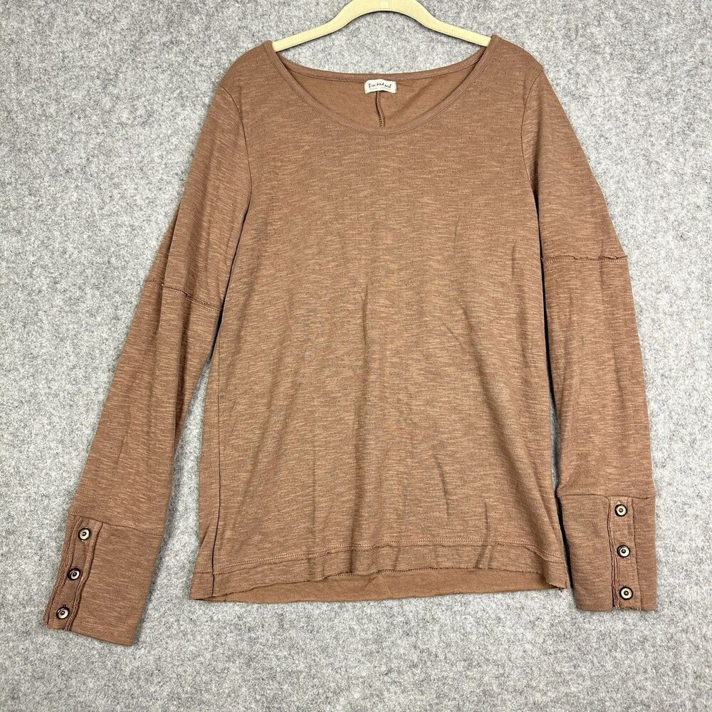 Three Bird Nest Sweater Top Womens Large Brown Boho Raw Hem Slouchy Cozycore